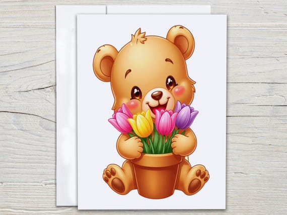 Cute Watercolor Bear Notecard Set, Everyday Cards, Miss You Card, Snail Mail, All Occasion Cards, Just Because Card, Bear Stationery, EC350