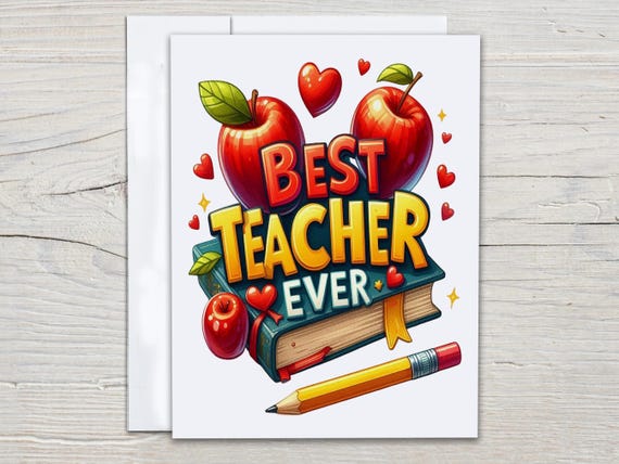 Best Teacher Ever Notecard Set, All About My Teacher, Teacher Thanks, Staff Appreciation, Teacher Watercolor, End of School Year, EC264