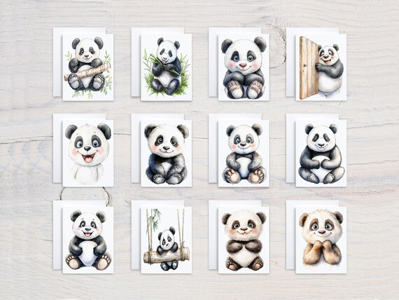 Cute Panda Notecards Variety Pack, Assorted Cards, All Occasion Cards, Birthday Card Pack, Blank Notecards, Thank You Card, Everyday, CS325