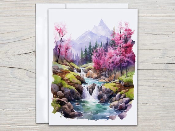 Watercolor Mountain Lake Notecards, Thank You Card Pack, Snail Mail, All Occasion Cards, Blank Notecards Set, Everyday Cards, EC197