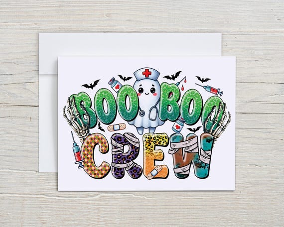 Boo Boo Crew Notecard Set, Ghost Nurse Stationary, Halloween Thank You Card, Funny Halloween Greeting, All Occasion Blank Notecard, HN14