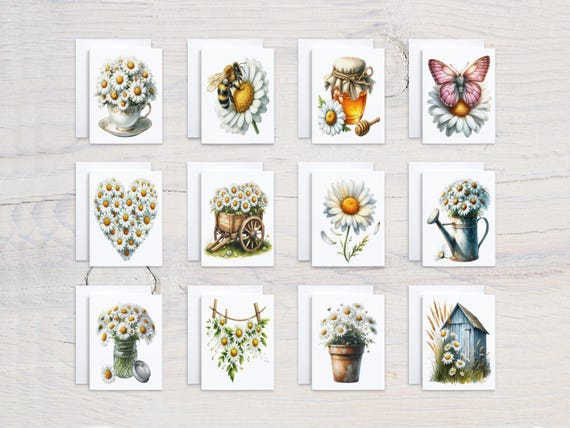 Daisy Notecards Variety Pack, Card Assortment, Daisy Design, Blank Notecard, All Occasion Cards, Daisy Stationery, Everyday Card, CS308