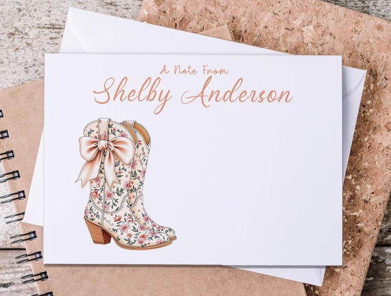 Cowgirl Aesthetic Note Card, Personalized Stationary, Beach Cowgirl Theme, Cute Stationary for Teen, Pretty Writing Set, Coastal Cowgirl,NC2