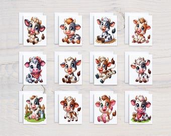 Baby Cow Assorted Notecards, Variety Pack, Farm Animal Cards, All Occasion Cards, Just Because Cards, Cute Stationary, Birthday, CS281