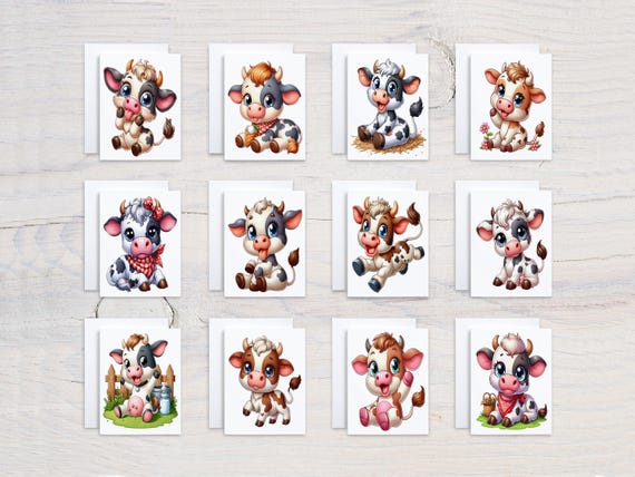 Baby Cow Assorted Notecards, Variety Pack, Farm Animal Cards, All Occasion Cards, Just Because Cards, Cute Stationary, Birthday, CS281