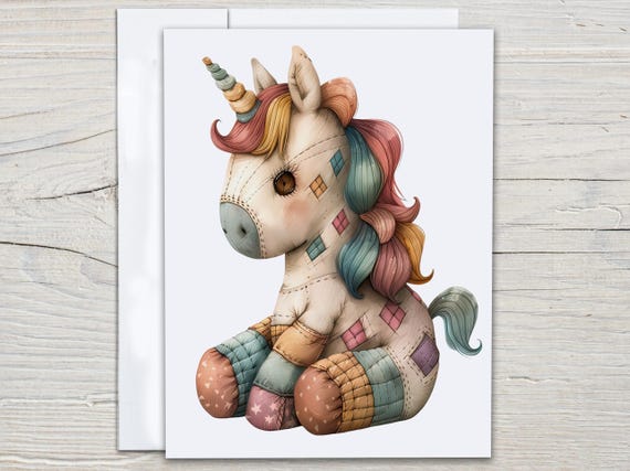 Patchwork Unicorn Notecard Set, Cute Stationary, Everyday Card, Blank Notecard, Just Because, Greeting Card, Happy Bday, Thank You, EC225