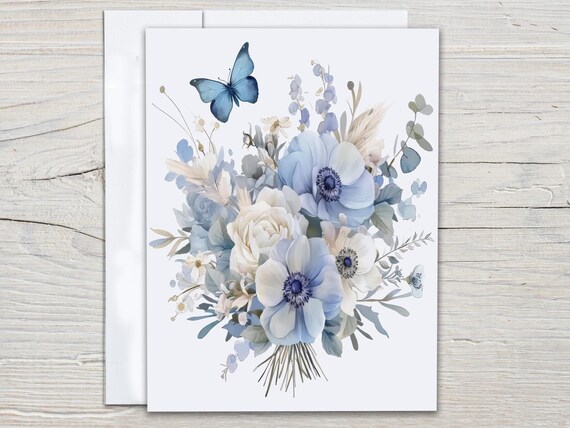 Watercolor Dusty Blue Flower Notecard Set, Blank Notecards, Snail Mail, Thank You Card, Variety Pack, Gift For Her, Birthday Card Pack, EC37
