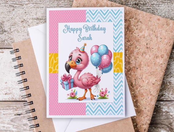 Flamingo Birthday Card, Fabulous Birthday Card, Happy Birthday, Children's Birthday, Handmade, Blank Greeting Card, Personalized, BC23