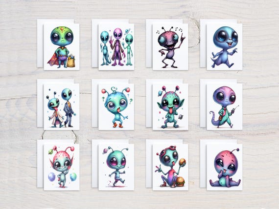 Alien Variety Card Pack, Assorted Cards, Funny Alien Cards, All Occasion Cards, Just Because Card, Notecard Set, Birthday Card Pack, CS120