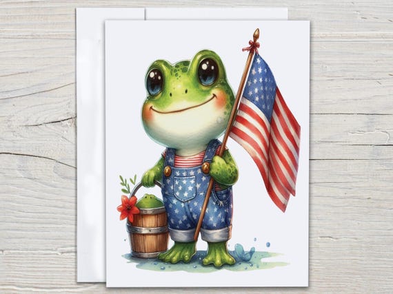 Cute Patriotic Frog Notecard Set, Everyday Card, Blank Notecard, Any Occasion Card, Watercolor Stationary, Just Because, Greeting Card,CS178