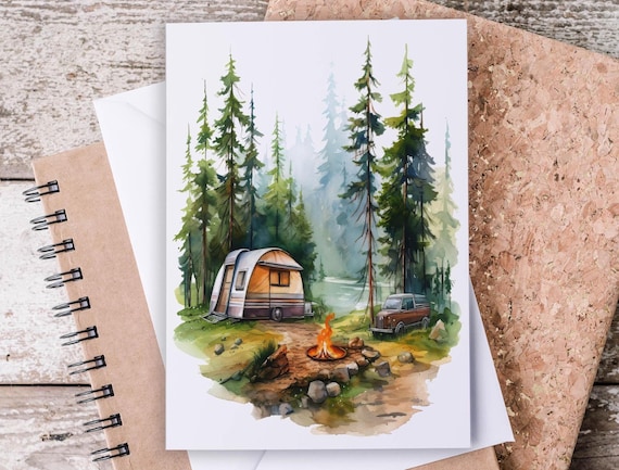 Card Set with Watercolor Camp Art, Custom Notecards, Blank Notecards, Greeting Cards Pack, Thank You Notes, Everyday & Just Because Card,EC5