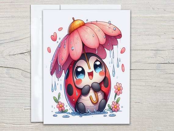 Kawaii Ladybug Notecards Set, Cute Stationary, All Occasion Cards, Snail Mail, Blank Notecards, Miss You Card, Everyday Card, EC156