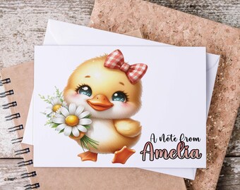 Tarjetas personalizadas de pato kawaii, papelería personalizada, papelería bonita, tarjetas estéticas, papel para escribir cartas, amigo por correspondencia