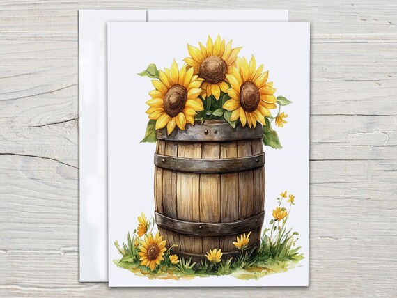Cute Sunflower Notecard Set, Watercolor Notecards, Sunflower Bouquet Cards, Everyday Card Pack, Thank You Card, Just Because Cards, EC81