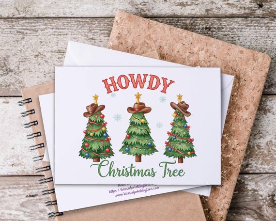 Cute Western Notecards, Howdy Christmas Tree Notecard Set, Christmas Stationary, Cute Holiday Card, Holiday Thank You, Blank Notecards