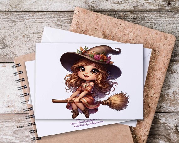 Halloween Notecard Set, Cute Boho Witch Notecards, Fall Greeting Card, Happy Halloween Card, Spooky Stationary, All Hallows Eve, HN34
