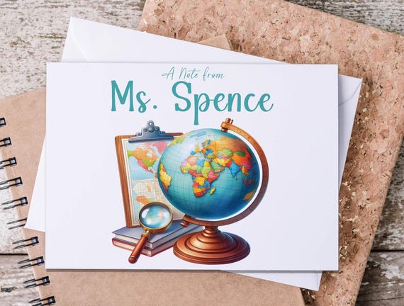 Personalized Teacher Notecards, Cute Globe and Supplies, Teacher Stationary, Custom Notepad, Educator Gift, Personalized Stationary, NC8
