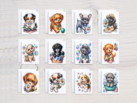 Cute Dog Notecard Set, Card Assortment, Variety Pack, Blank Notecards, Everyday Card, All Occasion Cards, Cute Bday Card, Assorted, CS118