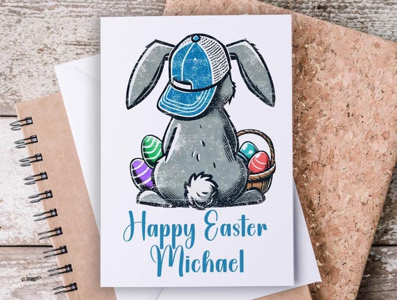 Easter Card Featuring Cute Boy Bunny, Happy Easter Greetings, Kids Easter Card, Card for Grandson, Childrens Easter, Grandchild, GC8