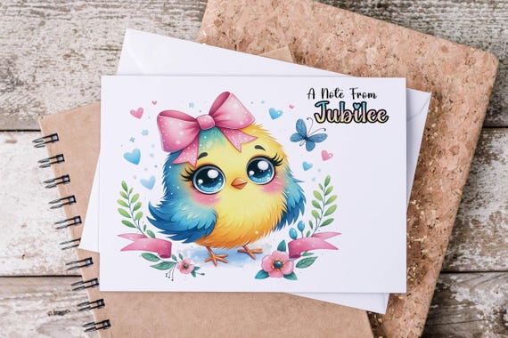 Personalized Kawaii Bird Note Cards, Custom Notecards, Stationery Set, Cute Stationary, A2 Folded with Envelopes, Aesthetic Stationary