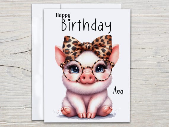 Personalized Pig Birthday Card, Cute Bday Card, Piggy Birthday, Bday Card For Her, Daughter Bday Card, Sister, Wife, Granddaughter, BC189