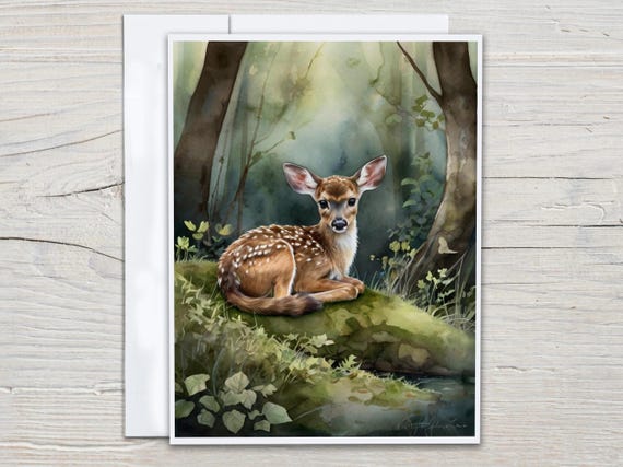 Card Set with Watercolor Deer, Blank Notecards, Notecard Set, Wildlife Cards, Just Because Card, Snail Mail, Miss You Card, Thank You, EC56