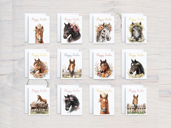 Assorted Easter Cards Set, Watercolor Horse, Happy Easter Card, Sympathy Card, Just Because, Card Assortment, Blank Notecards, CS26