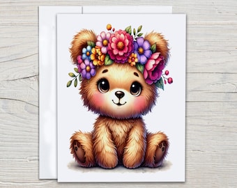 Floral Bear Notecard Set, Card Assortment, Teddy Bear Greeting Cards, Everyday Card, Cute Stationary, Kawaii Stationary, All Occasion, EC139
