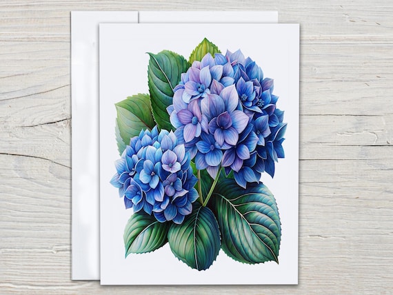 Cute Watercolor Hydrangea Cards, Blue Notecard Set, All Occasion Cards, Just Because Card, Miss You, Everyday Card, Blue Hydrangea, EC241