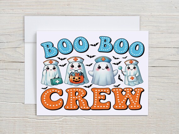 Boo Boo Crew Cute Ghost Notecard, Halloween Nurse, Blank Notecard, Happy Halloween Card, Hospital Halloween, Notecard Set, Spooky Nurse,HN11