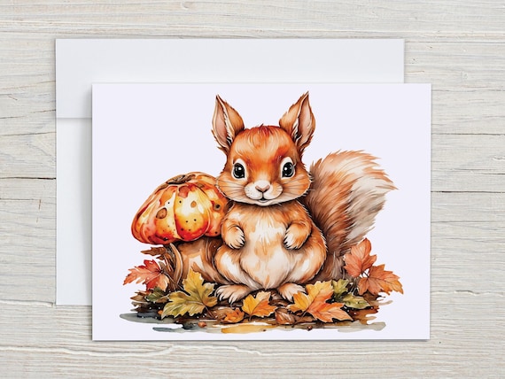 Cute Squirrel Notecard Set, Fall Cards, Autumn Notecards, Woodland Stationery, Pumpkin Card, Cozy Stationery, Friend Stationery, EC403