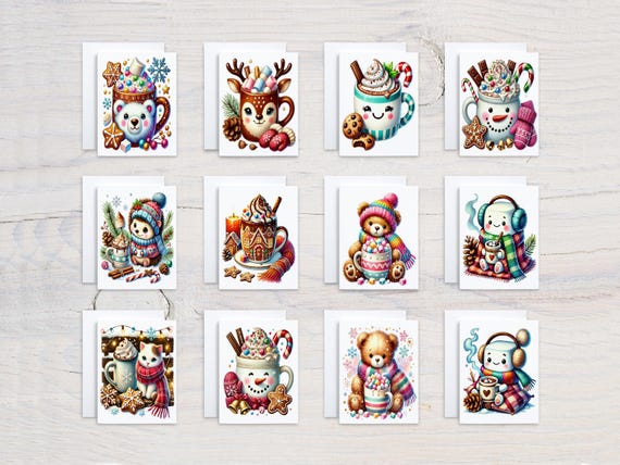 Kawaii Cocoa Notecard Set, Winter Greeting Card, Blank Notecards, Marshmallow Variety Pack, Everyday Cards, Snail Mail, Seasonal, CS376