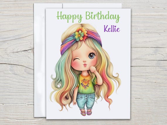Personalized Watercolor Girl Birthday Card, Bday Card for Her, Bestie Birthday Card, Daughter Bday Card, Handmade, Niece Card, BC167