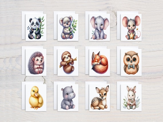 Watercolor Woodland Animals Notecard Set, Blank Notecard, Greeting Card Bundle, All Occasion Cards, Thank You Card Pack, Get Well Soon,CS328
