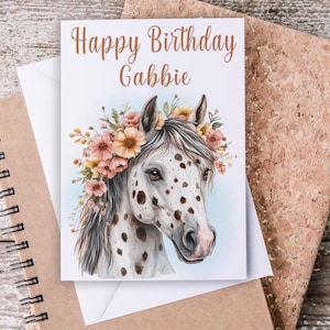 Happy Birthday Horse Card, Equestrian Card, Personalized Niece Birthday Card, Watercolor Horse, Birthday Card, Horse Greeting Card, BC16