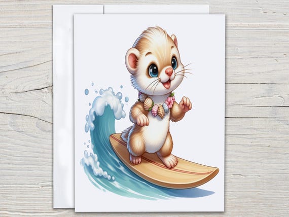 Cute Surfing Otter Notecard Set, Everyday Card, Miss You Card, Kawaii Stationary, Blank Notecards, All Occasion Cards, Birthday Card, EC344