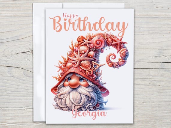 Personalized Beach Gnome Birthday Card, Cute Bday Card, Gnome Birthday Cards, Bestie Birthday Card, Bday Card for Her, Birthday Gnome, BC266