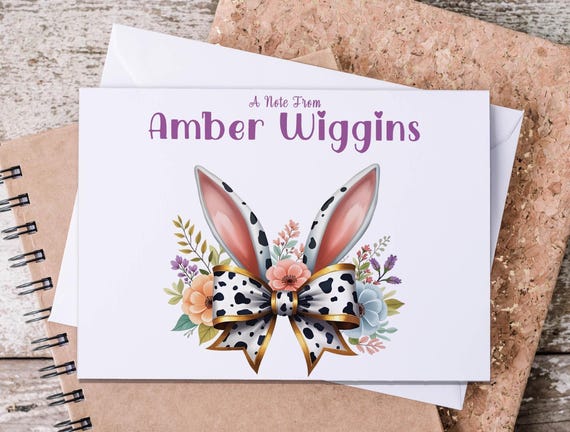 Easter Cow Notecards, Coquette Bow, Happy Easter Card, Personalized, Easter Stationery, Spring Note Cards, Easter Gift, NC15
