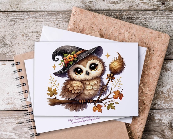 Kawaii Halloween Owl Notecards Set: Autumn Greetings, All Occasion Cards