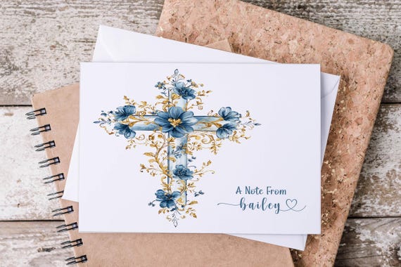 Chinoiserie Personalized Note Cards & Envelope | Floral Cross Greeting Card, Elegant Stationery Gift, Handmade Notecards, Letter Writing Set