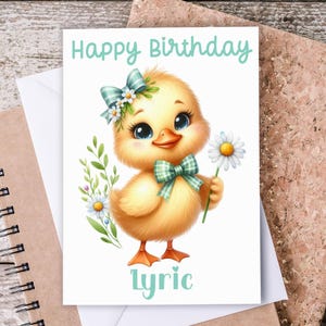 Cute Duckling Bday Card, Personalized Birthday, A2 Size Duck Card, Fun Bday Card For Her, Simple Birthday, Bday Cards, BC8
