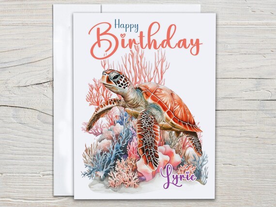 Personalized Sea Turtle Birthday Card, Cute Birthday Card, Bday Card for Her, Bday Card for Mom, Wife Birthday Card, Pretty Card, BC205