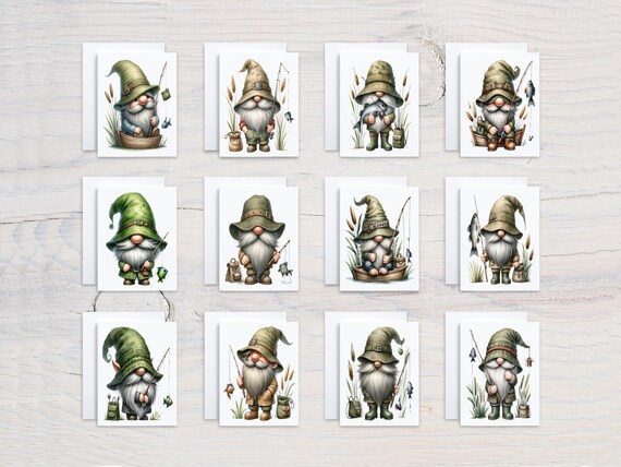 Fishing Gnome Notecard Set, Assorted Cards, All Occasion Cards, Variety Pack, Just Because Cards, Blank Notecards, Birthday Pack, CS272