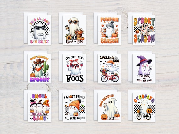 Assorted Cute Ghost Notecards, Fall Notecards, Halloween Card Set, Spooky Card, Watercolor Halloween, Set of Notecards, Greeting Card, CS359