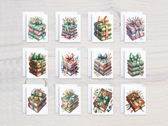 Watercolor Book Notecards Variety Pack, Assorted Cards, All Occasion Cards, Bulk Cards, Bibliophile Gift, Stationery Set, Assortment, CS243