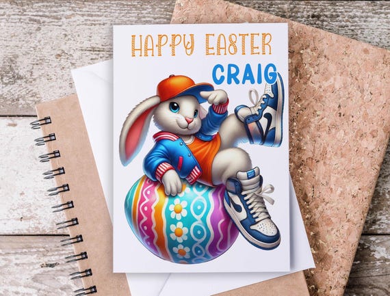 Personalized Cute Easter Card, Easter Card for Grandson, Bunny Happy Easter Card 2025, My First Easter, Son Easter Card, GC45