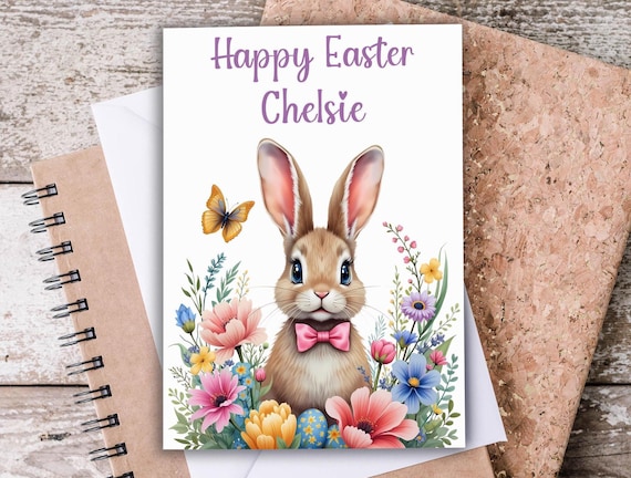 Easter Bunny Greeting Card, Personalized Happy Easter Card, Cute Easter Cards, Handmade Easter Gift, Card for Easter, Kids Easter Card, GC15