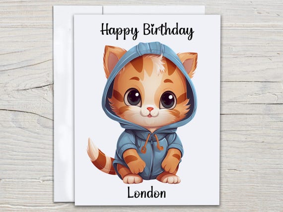Personalized Cat Birthday Card, Cute Cat Bday Card, Birthday Cat Card, Bday Card For Her, Happy Bday Card, Bday Card For Mom, Daughter,BC248