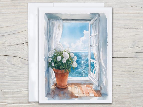 Watercolor Flower Ocean Notecard Set, Blank Notecards, All Occasion Cards, Just Because Card, Miss You Card, Pack of Notecards, Bday, EC313