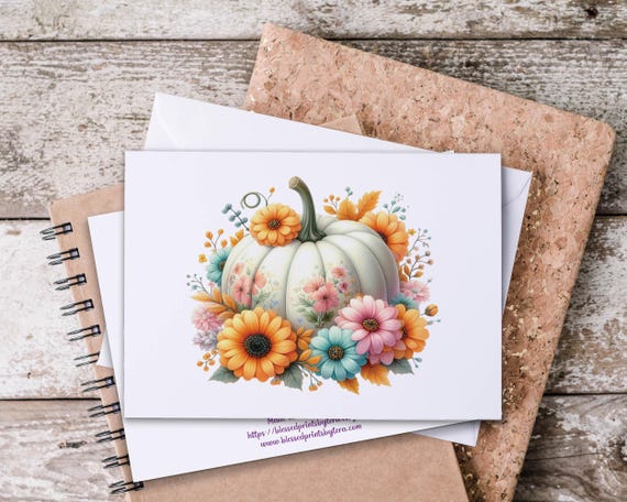 Watercolor Pumpkin Notecards: Autumn Floral Greeting Cards